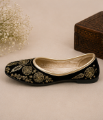 Midnight Gold Rosette Embroidered Jodhpuri Mojari - Image 3