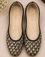 Midnight Silver Scallop Embroidered Jodhpuri Mojari