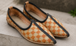 Orange Ivory Checkered Handwoven Jodhpuri Mojari - Image 6