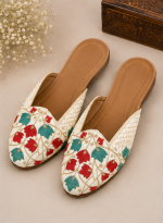 Ivory Scarlet Blossom Embroidered Mule Mojari - Image 5
