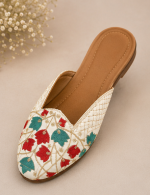 Ivory Scarlet Blossom Embroidered Mule Mojari - Image 2