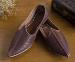 Classic Brown Leather Punch Work Ethnic Jodhpuri Mojari & Rajasthani Shoes For Men - Image 2