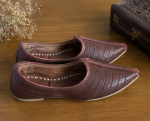 Classic Brown Leather Punch Work Ethnic Jodhpuri Mojari & Rajasthani Shoes For Men - Image 4
