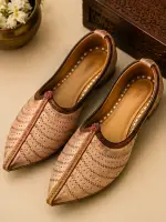 Sandstone Leather Punch Work Ethnic Jodhpuri Mojari & Rajasthani Shoes For Men - Image 5