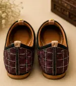 Wine Royal Grid Embroidered Ethnic Jodhpuri Mojari & Rajasthani Shoes For Men - Image 3