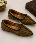 Olive Rajputi Stripe Ethnic Jodhpuri Mojari & Rajasthani Shoes For Men - Image 2
